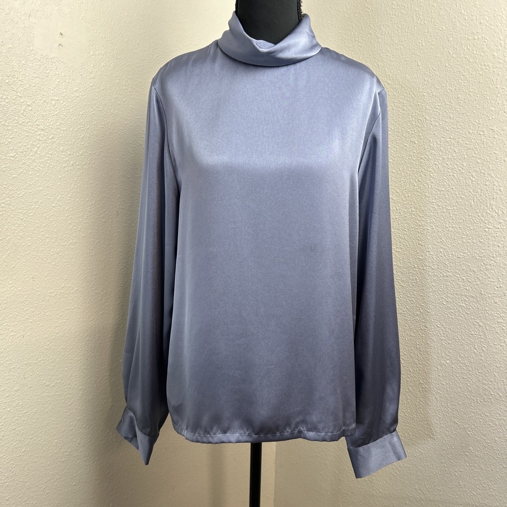 Vintage Pendleton Blouse Women's 12 Purple Satin Mock Neck Long Sleeves‎ Classy
